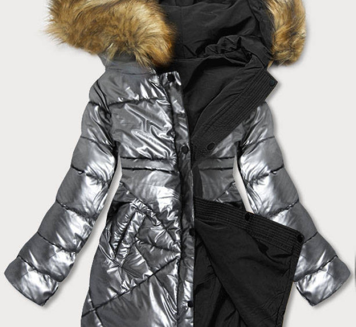 Černo-stříbrná oboustranná dámská zimní bunda (M-136)