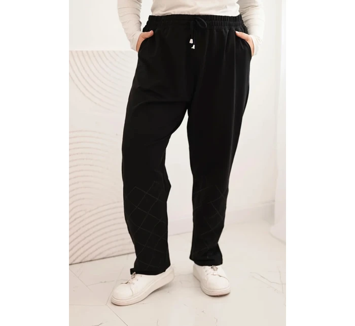 Dámské kalhoty Plus Size bavlněné s kapsami černé