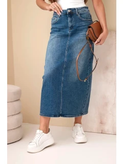 Džínová midi sukně M.Sara s vysokým pasem modrá