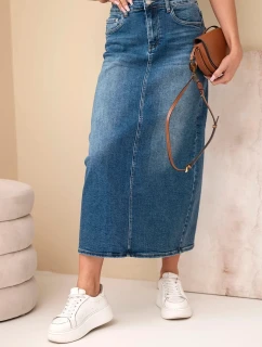 Džínová midi sukně M.Sara s vysokým pasem modrá