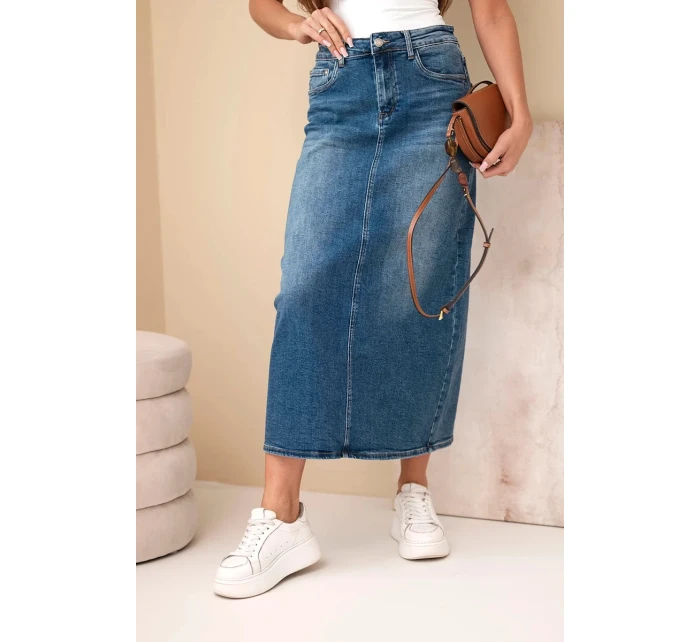 Džínová midi sukně M.Sara s vysokým pasem modrá