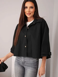 Dámská jarní bavlněná bunda model 22084767 na knoflíky s límcem černá - K-Fashion