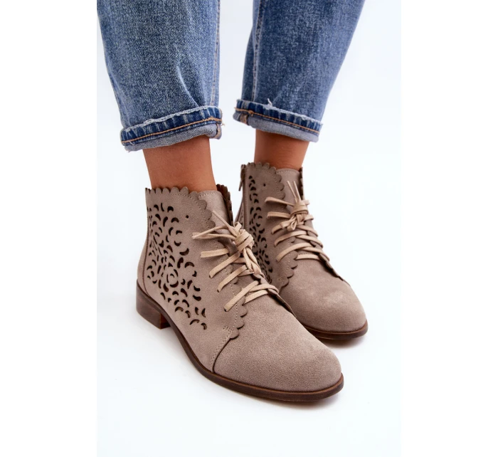 Dámské Prodyšné Šněrovací Botky Zazoo 2871 Beige