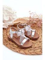 Dětské sandálky S Mašlí Na suchý zip Stříbrné Joratia