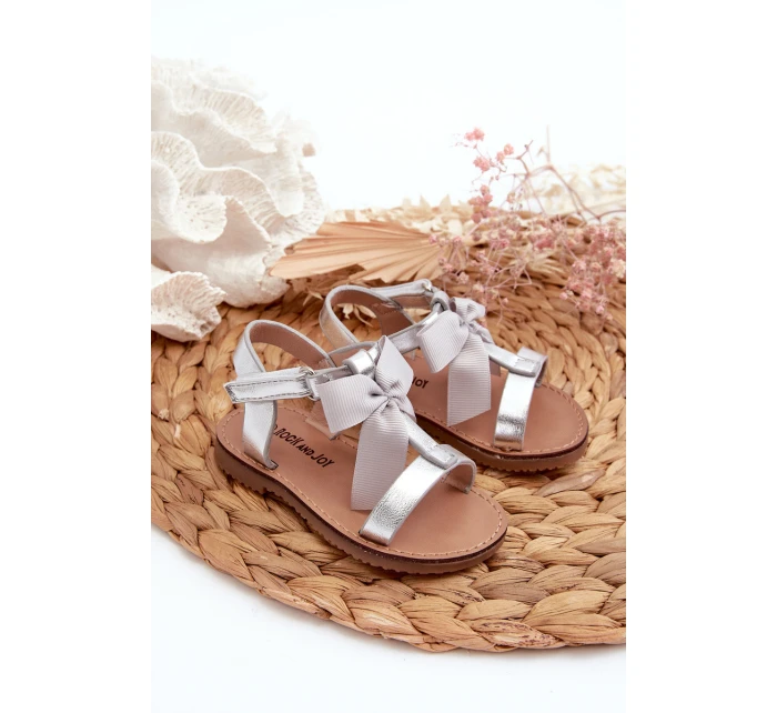 Dětské sandálky S Mašlí Na suchý zip Stříbrné Joratia