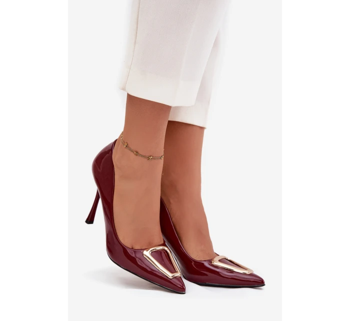 Lakované lodičky se zlatým detailem bordó Paivelle