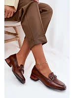 Kožené dámské polobotky na podpatku s ozdobou model 22069498 hnědé - VINCEZA Kožené dámské polobotky na podpatku s ozdobou model 22069498 hnědé - VINCEZA