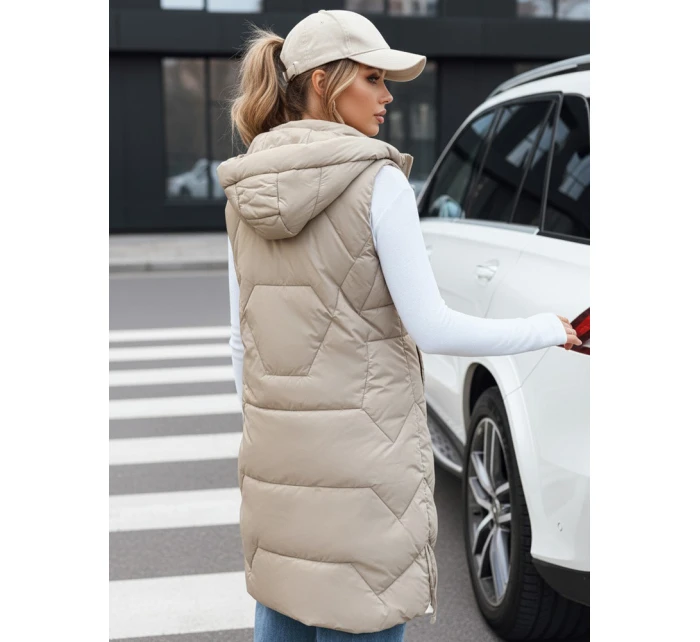 Dámská dlouhá prošívaná béžová vesta FashionStreet TY5265