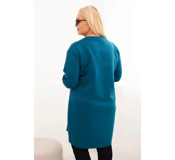 Dámské šaty Plus Size máslové s kapsou a 3/4 rukávem mořská