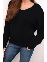Dámský svetr s příměsí vlny s výstřihem do V černý Dámský svetr s příměsí vlny s výstřihem do V černý