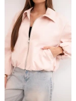 Dámská bunda se zipem a model 21961328 rukávy pudrově růžová - K-Fashion