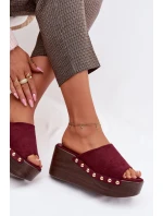 Dámské pantofle na platformě s Zlatými sponami Eko semiš Bordové Helivina