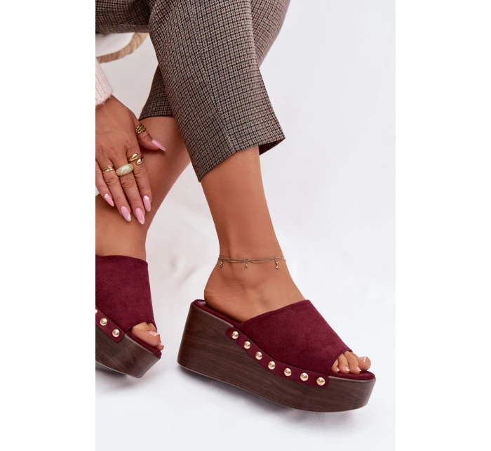 Dámské pantofle na platformě s Zlatými sponami Eko semiš Bordové Helivina