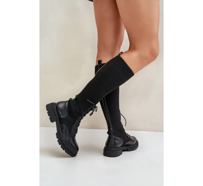 Nazouvací kozačky s ponožkovým svrškem černé Iranel