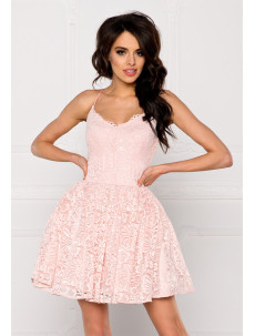 Společenské dámské šaty na ramínka krajkové s kolovou sukní růžové - Růžová / L - Sherri