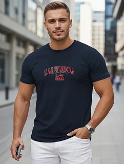 Pánské bavlněné tričko s potiskem „California“, tmavě modré, FashionStreet NX5140R