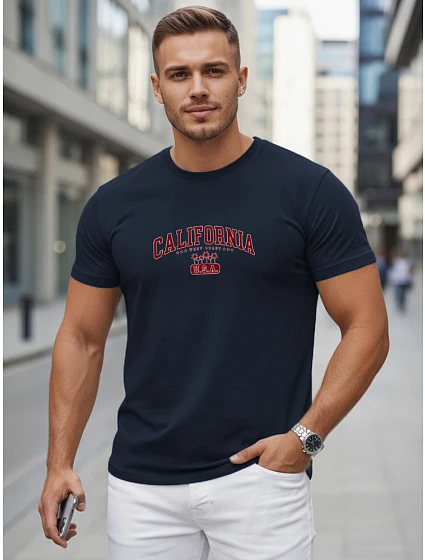 Pánské bavlněné tričko s potiskem „California“, tmavě modré, FashionStreet NX5140R Pánské bavlněné tričko s potiskem „California“, tmavě modré, FashionStreet NX5140R