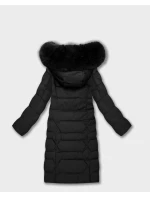 Dlouhá černá dámská bunda s kapucí model 21799993 - ROSSE LINE Dlouhá černá dámská bunda s kapucí model 21799993 - ROSSE LINE