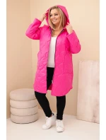 Dámská zimní péřová bunda Plus Size s kapucí neonově růžová Dámská zimní péřová bunda Plus Size s kapucí neonově růžová