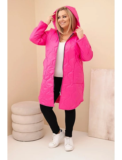 Dámská zimní péřová bunda Plus Size s kapucí neonově růžová