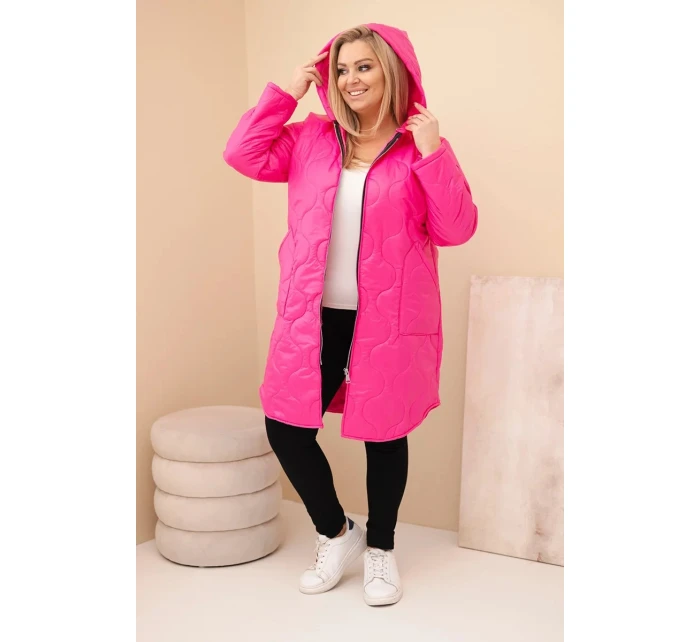 Dámská zimní péřová bunda Plus Size s kapucí neonově růžová Dámská zimní péřová bunda Plus Size s kapucí neonově růžová