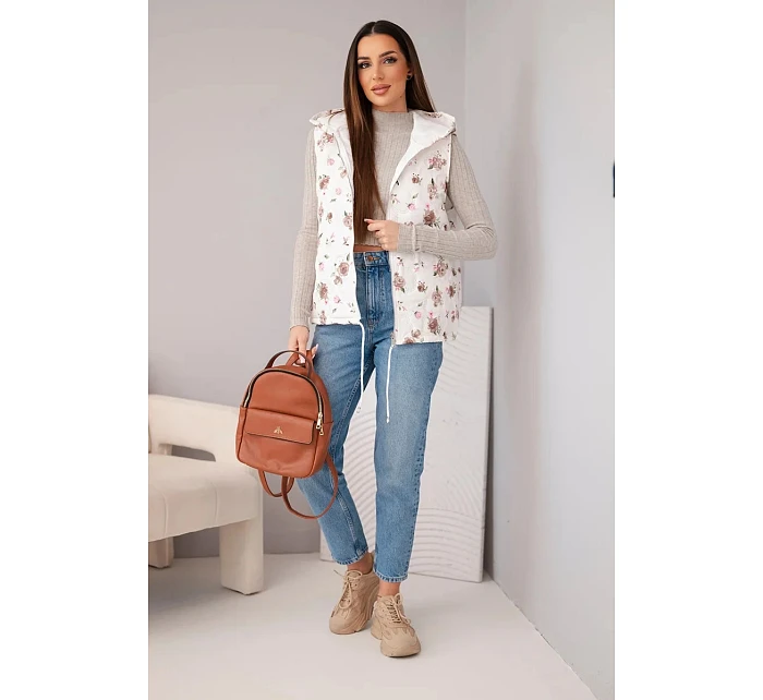 Dámská prošívaná vesta s květinovým vzorem s kapucí fango