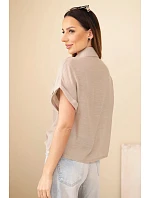 Dámská košile z viskózy s krátkým rukávem a kapsami fango Dámská košile z viskózy s krátkým rukávem a kapsami fango