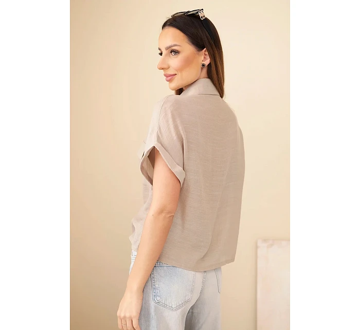 Dámská košile z viskózy s krátkým rukávem a kapsami fango Dámská košile z viskózy s krátkým rukávem a kapsami fango