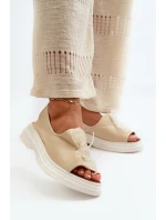 Zazoo 2939 Kožené Dámské Sandály S Mašlí Světle Béžové Zazoo 2939 Kožené Dámské Sandály S Mašlí Světle Béžové