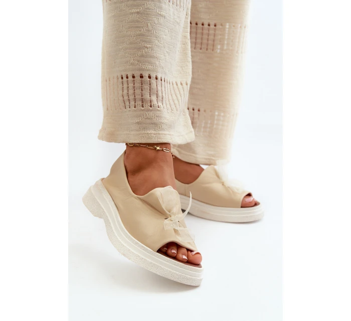 Zazoo 2939 Kožené Dámské Sandály S Mašlí Světle Béžové Zazoo 2939 Kožené Dámské Sandály S Mašlí Světle Béžové