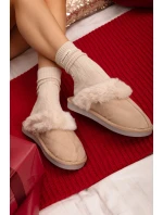 Dámské pantofle s kožešinou béžové model 21772502 - Boto