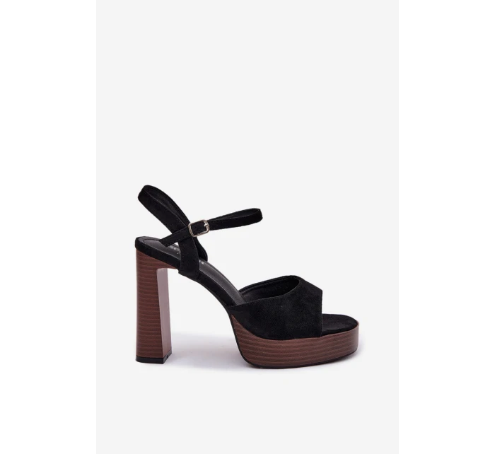 Dámské sandály na podpatku a platformě z eko semiše Černé model 21943416 - Boto