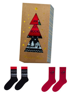 Ponožky Bratex 2Pack ZM23-1 Red/Black