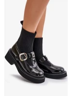 Lakované Kotníkové Boty Se Ponožkou A Přezkou Nazouvací Černé Lakované Kotníkové Boty Se Ponožkou A Přezkou Nazouvací Černé