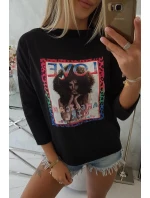 Americká dívčí grafická halenka černá S/M - L/XL
