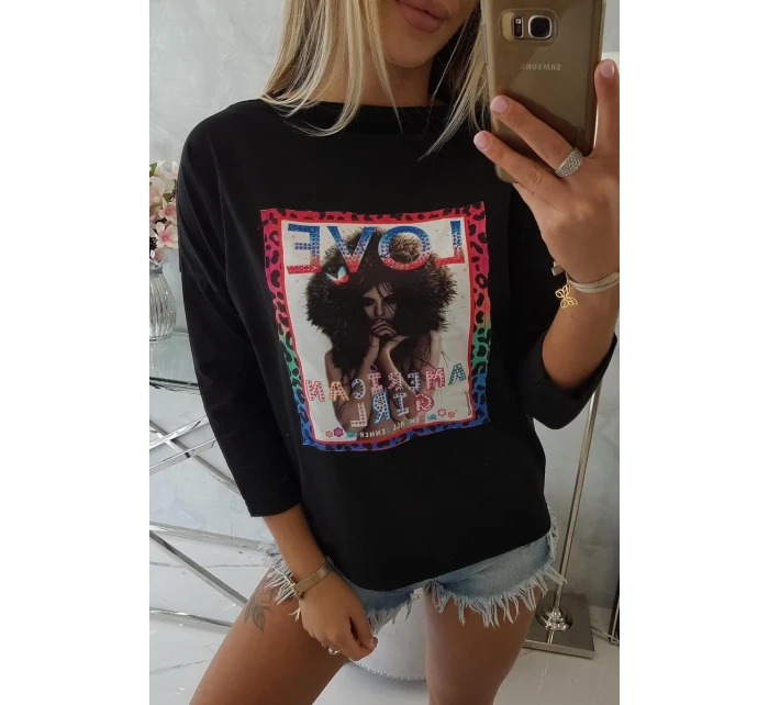 Americká dívčí grafická halenka černá S/M - L/XL