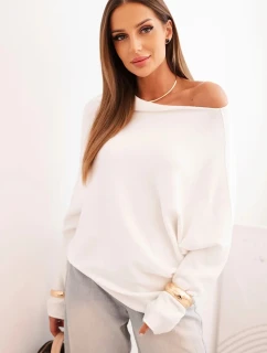 Dámský asymetrický viskózový svetr typu model 21301105 ecru - K-Fashion