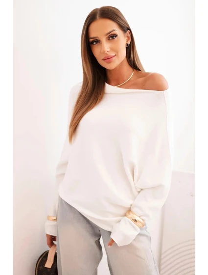 Dámský asymetrický viskózový svetr typu model 21301105 ecru - K-Fashion