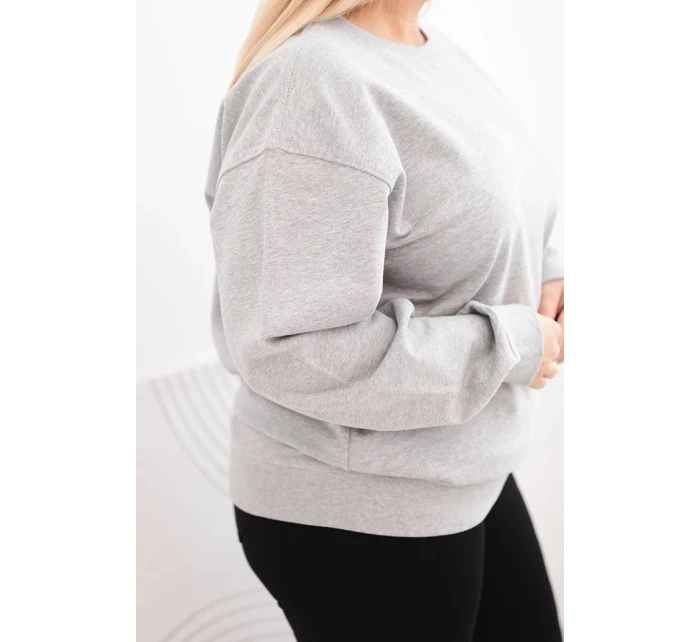 Dámská mikina Plus Size bavlněná basic s kulatým výstřihem šedá