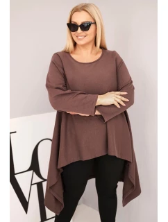 Dámská tunika Plus Size bavlněná s asymetrickým střihem hnědá