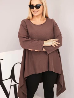Dámská tunika Plus Size bavlněná s asymetrickým střihem hnědá