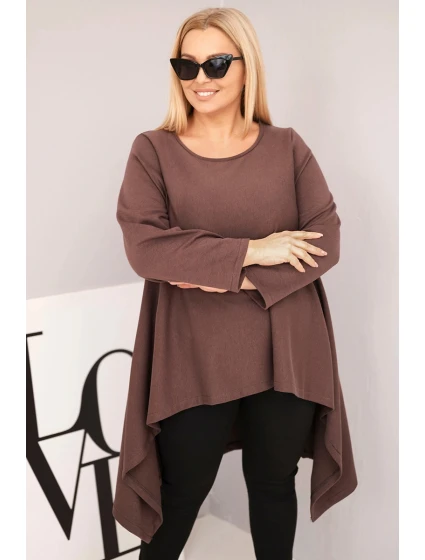 Dámská tunika Plus Size bavlněná s asymetrickým střihem hnědá Dámská tunika Plus Size bavlněná s asymetrickým střihem hnědá
