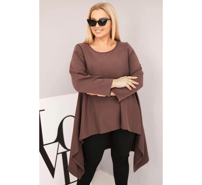 Dámská tunika Plus Size bavlněná s asymetrickým střihem hnědá Dámská tunika Plus Size bavlněná s asymetrickým střihem hnědá