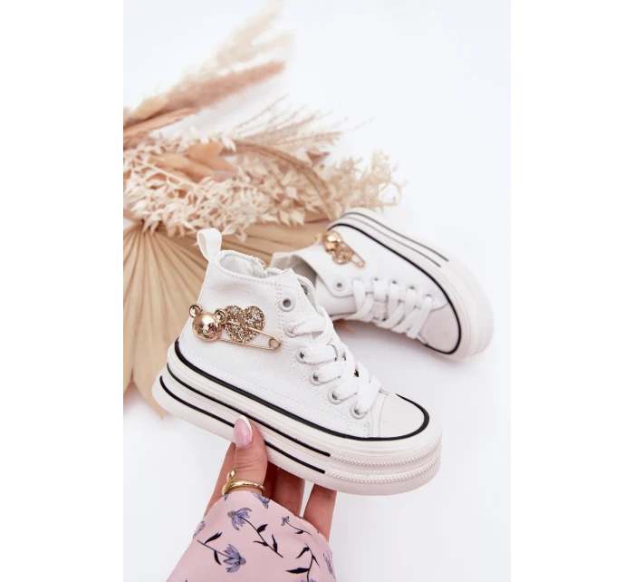 Dětské Vysoké Tenisky Se Zlatou Dekorací Bílé model 21700891 - Boto Dětské Vysoké Tenisky Se Zlatou Dekorací Bílé model 21700891 - Boto