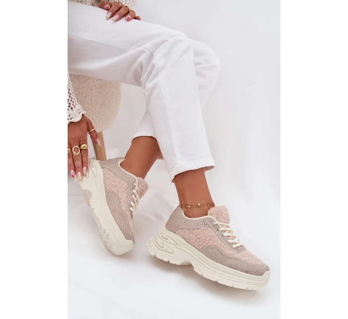 Dámské Tenisky S Krystaly A Beránkem Světle Béžové Zarika