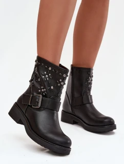 Zdobené dámské kotníkové boty s přezkou Černé Mivana