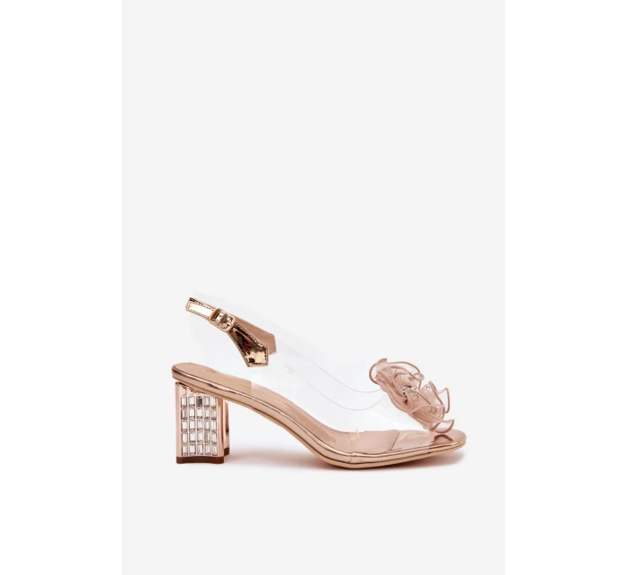 Sandály na podpatku s ozdobou D&A MR52-238 Růžové zlato