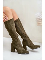 Eko Semišové Kozačky Na Podpatku Tmavě Zelené model 20865230 - Kesi Eko Semišové Kozačky Na Podpatku Tmavě Zelené model 20865230 - Kesi