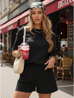 Dámský černý pruhovaný letní komplet FashionStreet AY1162