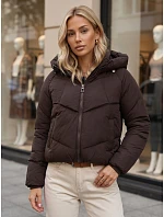 Dámská zimní prošívaná bunda s kapucí, hnědá, FashionStreet TY6080 Dámská zimní prošívaná bunda s kapucí, hnědá, FashionStreet TY6080